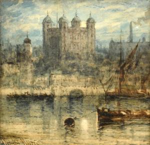 MOORE Claude T. Stanfield 1853-1901,THE TOWER OF LONDON FROM THE RIVER THAMES BY MOO,Mellors & Kirk 2013-09-18