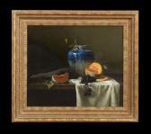 MOORE E,Still Life with a Blue Pottery Vase, Cantaloupe and Grapes,New Orleans Auction US 2013-07-26
