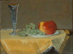 MOORE Edwin Augustus,STILL LIFE WITH APPLE, GRAPES AND ETCHED CHAMPAGNE,William Doyle 2004-05-26