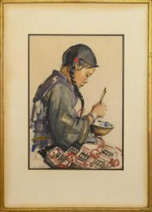 MOORE Eleanor Allen 1885-1955,GIRL WITH BOWL AND CHOPSTICKS,McTear's GB 2023-03-15