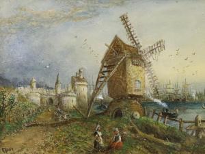MOORE G,Dutch landscape with figures before a windmill,Gorringes GB 2024-02-19