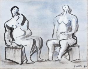 MOORE Henry 1898-1986,Two seated figures,1980,Sotheby's GB 2024-04-24