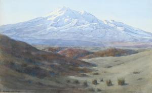 MOORE John l. 1897-1965,Mount Ruapehu from Tangiwai (New Zealand),1950,Burstow and Hewett 2022-12-15