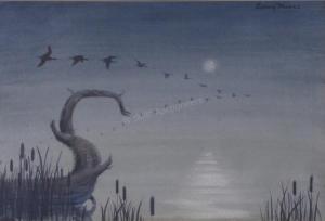 MOORE Sidney 1908-1991,Geese over Moonlit Pond,Wickliff & Associates US 2017-09-16