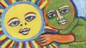 MORA Mirka Madeleine 1928-2018,Untitled (Sun and Green Figure),1989,Leonard Joel AU 2023-09-18