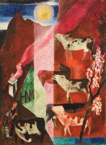 MORACH Otto 1887-1973,Die rote Nacht (Herbst oder Kühe im Herbs,1926,Beurret Bailly Widmer Auctions 2022-11-04