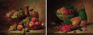 MORAIN Pierre,Grapes in a basket with a dish of peaches, a coffe,19th Century,Christie's 2000-06-22