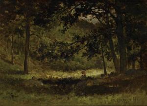MORAN Edward,Untitled (Landscape with Woman Seated by a Stone W,1881,Swann Galleries 2014-02-13