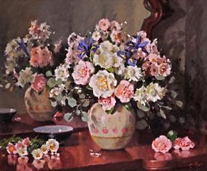 MORAN Patricia,Still Life  Reflections. Camellias, Iris, Daisie,Elder Fine Art 2020-12-06