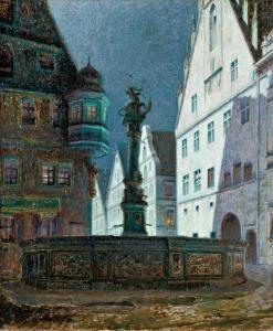 MORAND Eugéne 1853-1930,Main square of Rothenburg in moonlight,Nagyhazi galeria HU 2015-03-25