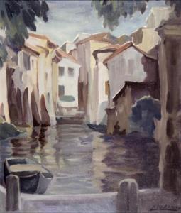 MORANDO Lodovico 1917-1987,Häuser am Kanal in Caprino bei Verona,1976,Eva Aldag DE 2007-09-08