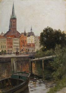 MORAS Walter 1854-1925,Lübeck – Blick über die Trave auf St. Pe,1880,Schmidt Kunstauktionen Dresden 2024-03-02