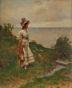 MOREAU Adrien 1843-1906,Jeune femme se promenant au bord de la mer,Kahn & Associes FR 2024-01-23