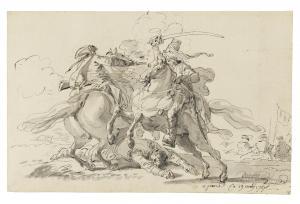 MOREAU Jean Michel le jeune 1741-1814,Two mounted soldiers in combat,1767,Christie's GB 2023-07-04