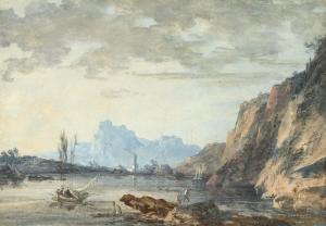 MOREAU Louis Gabriel 1740-1806,Pêcheurs sur un lac de monta,Artcurial | Briest - Poulain - F. Tajan 2023-09-26