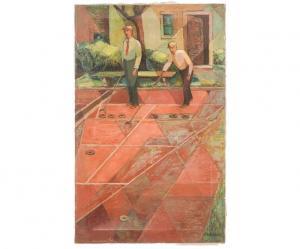 MOREAU Luc Albert 1882-1948,men playing shuffleboard,Wiederseim US 2023-12-20