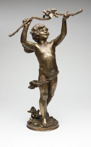 MOREAU Methurin,figure of a standing nude fairy boy holding aloft ,John Moran Auctioneers 2015-11-17
