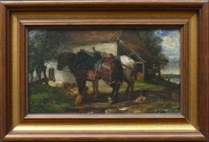 MOREAU Nicolas 1800-1800,Pferde und Federvieh vor Bauernhof,Geble DE 2022-10-08