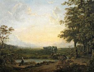 MOREL Casparus Johannes 1798-1861,Vast Landscape with a Young Sheperdess in Ev,19th century,Van Ham 2017-11-17