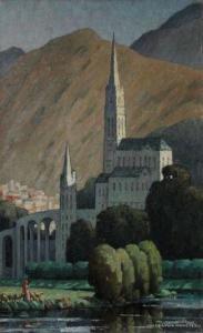 MORETEAU Jules Louis 1886,La Basilique et le Gave de Lourdes,1935,Kahn & Associes FR 2021-06-18