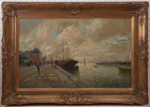 MORETT D,Ansicht eines Hafens mit Dampf- und Segelschiffen,DAWO Auktionen DE 2023-07-15