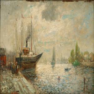 MORETTI D.,Harbour scene with boats and passengers,Bruun Rasmussen DK 2010-11-01