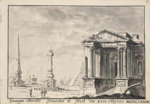 MORETTI Giuseppe,An architectural capriccio with an obelisk, column,1780,Christie's 2012-12-06
