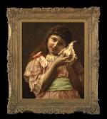 MORGAN John,"Portrait of a Girl in a Pink Dress, Holding a Sea,New Orleans Auction 2010-11-13