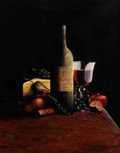 MORGAN M,Still-life study of wine, cheese and fruit on a ,20th Century,Anderson & Garland 2020-09-29