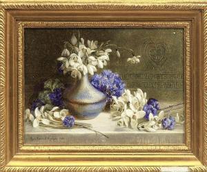 MORGAN Mary Vernon 1871-1927,Snowdrops and Violets on a Ledge with a Blue Vase,Rosebery's 2014-09-09