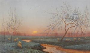 MORGAN Owen Baxter 1800-1900,Sheep in a landscape at sunset,Gorringes GB 2011-03-23