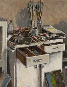 MORGAN Ronald 1936,Artists paint table,1979,Mallams GB 2022-03-16