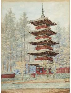 MORI K,depicting figures visiting a pagoda set in a pine ,20th century,Christie's GB 2005-10-02