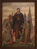 MORIELL T 1900-1900,Familie, um einen Priester mit Heiligenschein geschart,1948,Bloss DE 2015-07-06