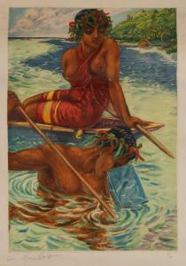 MORILLOT Octave 1878-1931,Deux pêcheuses tahitiennes,Delorme-Collin-Bocage FR 2022-11-25