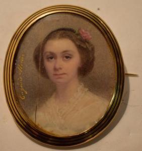 MORIN Eugénie 1839-1875,Portrait de femme en chemisier blanc une fleur rou,Rossini FR 2017-06-27