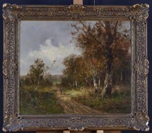 MORISOT Henriette 1800-1900,Paysage de forêt avec un chasseur,Adjug'art FR 2019-09-24