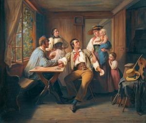 MORITZ William,Wirtshausstube mit Kartenspielern, Frauen und Kind,1858,Dobiaschofsky 2010-11-10