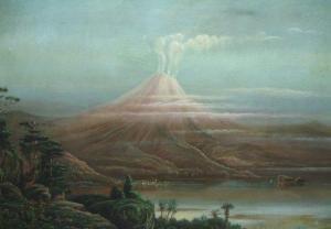 morlan m 1800-1900,Volcano by a Lake, possibly Indonesia 
 with l,1893,Simon Chorley Art & Antiques 2011-07-28
