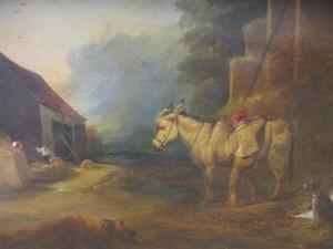 MORLAND George 1763-1804,'Farmyard scene with a donkey and a seated dog,Cheffins GB 2018-10-18