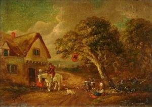 MORLAND George,Figures and horses outside a tavern Cattle waterin,Dreweatt-Neate 2008-06-04