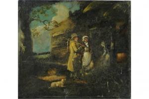 MORLAND George,Gamekeeper and figures outside a thatched cottage,Burstow and Hewett 2015-07-29