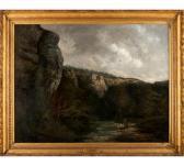 MORLAND VALERE ALPHONSE 1846-1800,A landscape with rock outcrop and fi,19th century,Veritas Leiloes 2020-12-09