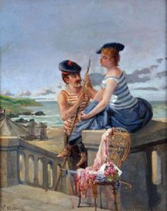 MORLAND VALERE ALPHONSE 1846-1800,Coastal Scene with Romantic Couple,Keys GB 2011-07-15