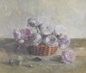 MORLEY John 1942,Still Life of Pink Roses in a Basket,1976,Halls GB 2021-11-28