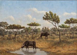 MOROKE LEKGETHO Simon,Water Buffalo at a Watering Hole,1970,5th Avenue Auctioneers 2022-12-04