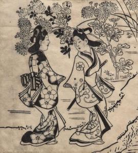 Moronabu Hishigawa 1638-1714,two courtesans in a garden,Keys GB 2017-07-18