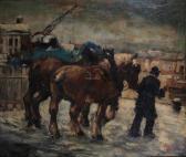 MORREN Rene 1868-1941,Chevaux de trait au port d'Anvers Natiepaarden in ,Campo & Campo BE 2018-12-04