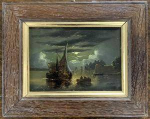 MORRIS Charles Greville 1861-1922,Shipping scene by moonlight,Keys GB 2024-01-15