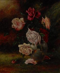 MORRIS E.G 1800,Still Life, Roses in an Opalescent Vase,Bamfords Auctioneers and Valuers 2016-04-13